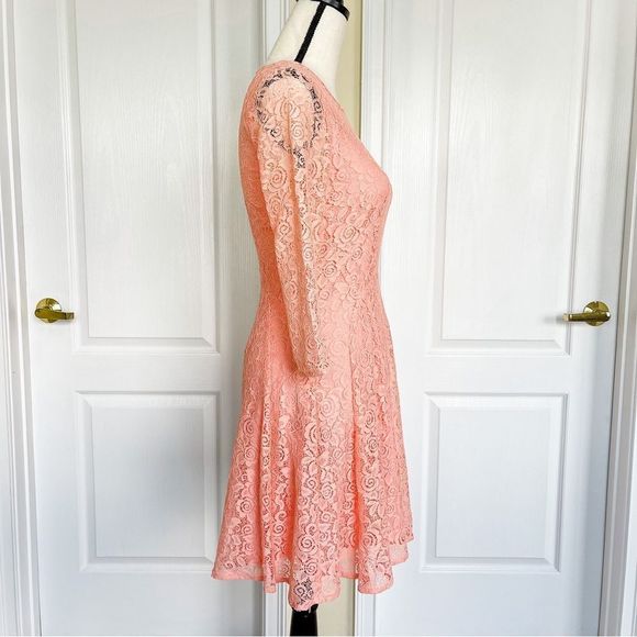 CeCe Size 0 Orange Blossom Intricate Floral Lace A-Line Dress See Through Arms - Picture 8 of 16